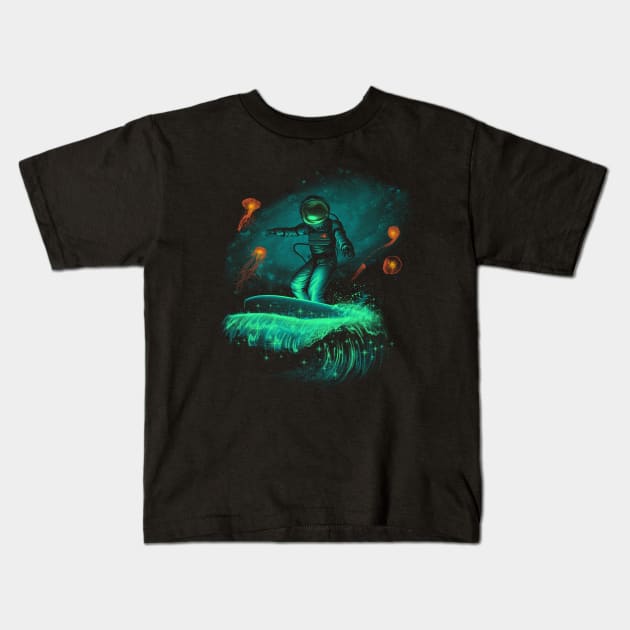Space Surfer Kids T-Shirt by Vincent Trinidad Art